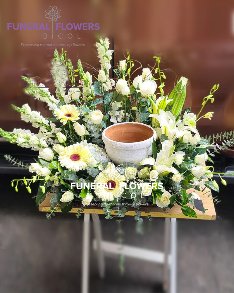 Peaceful White Urn Flowers